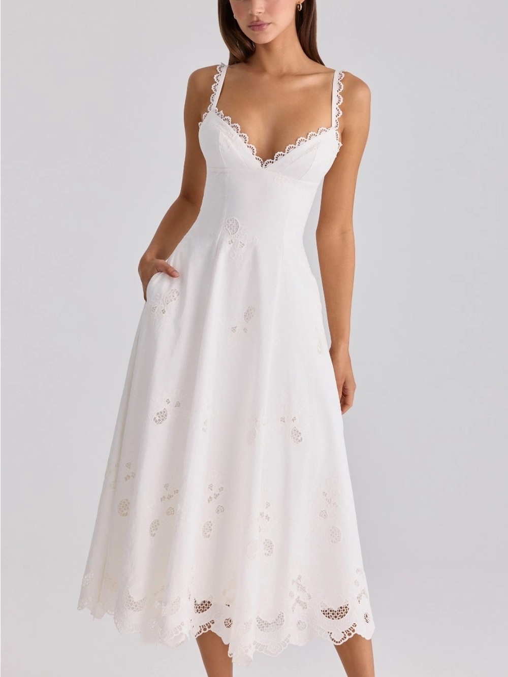 House of CB Tatiana white cotton broderie anglaise midi Dress